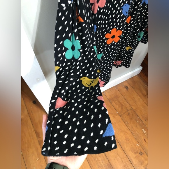 Gudrun Sjoden Black White Bird Colorful Pullover Sweater Size M - Picture 4 of 5